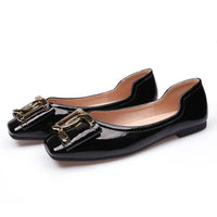 Women Square Toe Patent Flats Shoes