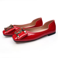 Women Square Toe Patent Flats Shoes