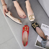 Women Square Toe Patent Flats Shoes