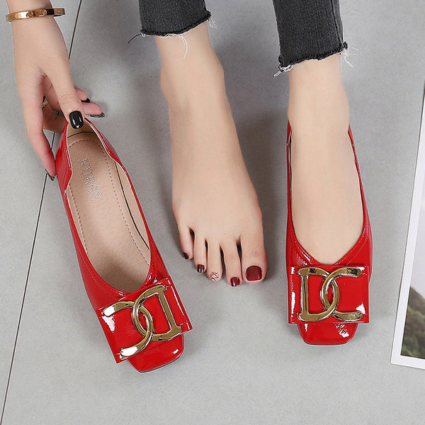 Women Square Toe Patent Flats Shoes