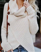 Women's Clothing - Comfortable Spring Knitted Long Sleeve Casual Pullover Irregular Sweater