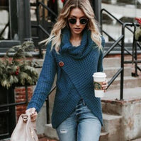 Women's Clothing - Comfortable Spring Knitted Long Sleeve Casual Pullover Irregular Sweater