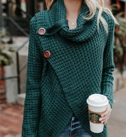 Women's Clothing - Comfortable Spring Knitted Long Sleeve Casual Pullover Irregular Sweater