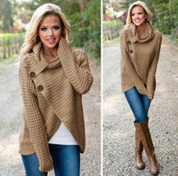 Women's Clothing - Comfortable Spring Knitted Long Sleeve Casual Pullover Irregular Sweater