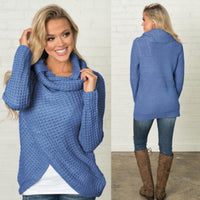 Women's Clothing - Comfortable Spring Knitted Long Sleeve Casual Pullover Irregular Sweater