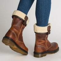 Women's Shoes - Leather Fashion Flip Fur Vintage Booties