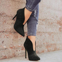 Autumn Pointed Toe V Shape Cut Suede Pumps