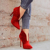Autumn Pointed Toe V Shape Cut Suede Pumps