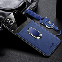 Phone Case - Leather+hard PC With Stand Ring Cover Case For iPhone