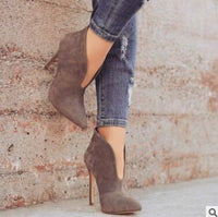 Autumn Pointed Toe V Shape Cut Suede Pumps