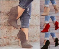 Autumn Pointed Toe V Shape Cut Suede Pumps