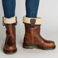 Women's Shoes - Leather Fashion Flip Fur Vintage Booties