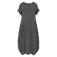 S-5XL Summer Vintage Polka Dot Sundress Women O Neck Short Sleeve Baggy Long Dress