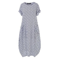 S-5XL Summer Vintage Polka Dot Sundress Women O Neck Short Sleeve Baggy Long Dress