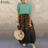 S-5XL Summer Vintage Polka Dot Sundress Women O Neck Short Sleeve Baggy Long Dress