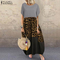 S-5XL Summer Vintage Polka Dot Sundress Women O Neck Short Sleeve Baggy Long Dress