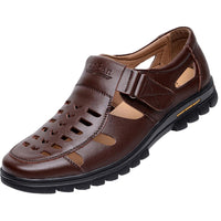 Summer Soft Leather  Men's Hollowed Sandals Breathable Man Shoes