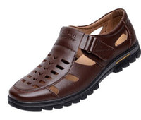 Summer Soft Leather  Men's Hollowed Sandals Breathable Man Shoes