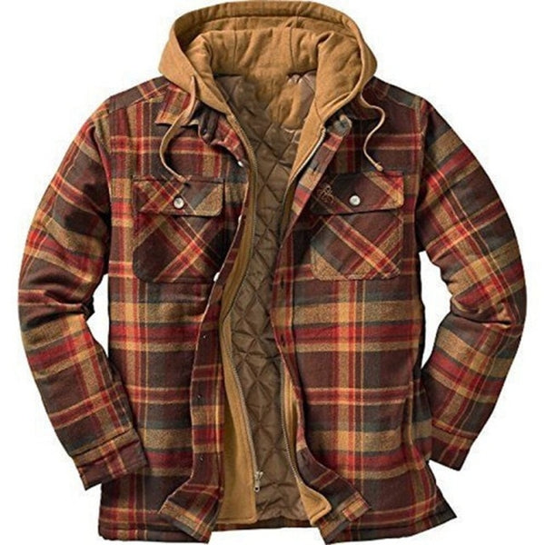 Thick Cotton Plaid Long-sleeved Loose Hooded Jacket