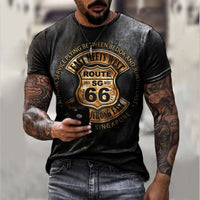Summer New Mens T Shirts Oversized Loose Clothes Vintage Short Sleeve Fashion America Route 66 Letters Printed O Collared Tshirt