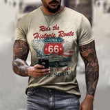 Summer New Mens T Shirts Oversized Loose Clothes Vintage Short Sleeve Fashion America Route 66 Letters Printed O Collared Tshirt