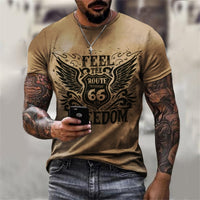 Summer New Mens T Shirts Oversized Loose Clothes Vintage Short Sleeve Fashion America Route 66 Letters Printed O Collared Tshirt