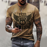 Summer New Mens T Shirts Oversized Loose Clothes Vintage Short Sleeve Fashion America Route 66 Letters Printed O Collared Tshirt