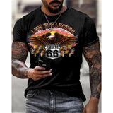 Summer New Mens T Shirts Oversized Loose Clothes Vintage Short Sleeve Fashion America Route 66 Letters Printed O Collared Tshirt