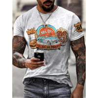 Summer New Mens T Shirts Oversized Loose Clothes Vintage Short Sleeve Fashion America Route 66 Letters Printed O Collared Tshirt