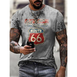 Summer New Mens T Shirts Oversized Loose Clothes Vintage Short Sleeve Fashion America Route 66 Letters Printed O Collared Tshirt