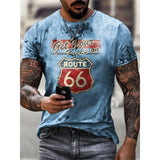 Summer New Mens T Shirts Oversized Loose Clothes Vintage Short Sleeve Fashion America Route 66 Letters Printed O Collared Tshirt