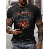 Summer New Mens T Shirts Oversized Loose Clothes Vintage Short Sleeve Fashion America Route 66 Letters Printed O Collared Tshirt