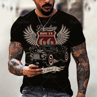 Summer New Mens T Shirts Oversized Loose Clothes Vintage Short Sleeve Fashion America Route 66 Letters Printed O Collared Tshirt
