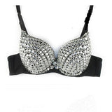 Luxury Handmade Sequined Bra Lady Silver Punk Style Studded Sponge Bras